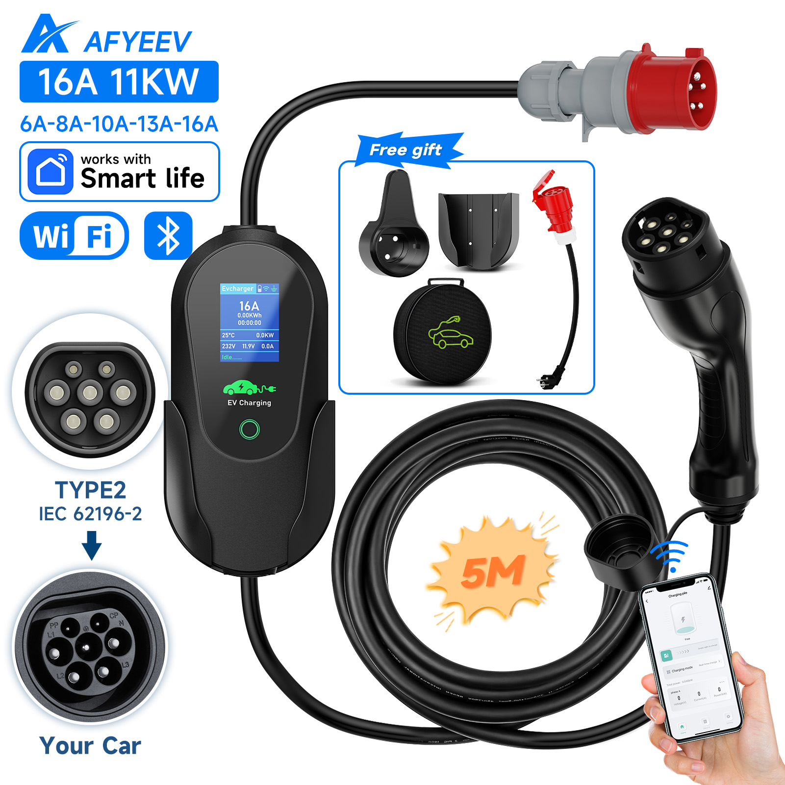 AFYEEV Type2 Portable EV Charg - Type 2 Portable Ev Charger 11Kw Cee 评论和价格